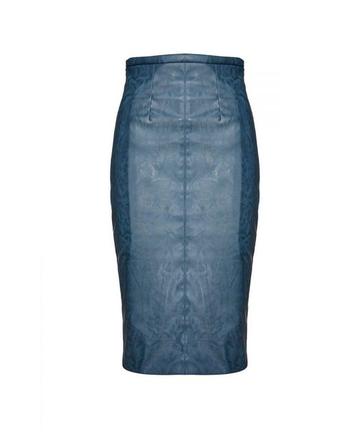 Conquista Blue Faux Leather High Waist Pencil Skirt