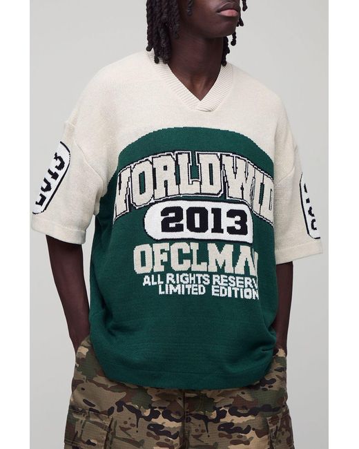 BoohooMAN Gray Worldwide Varsity Jacquard Knitted Hockey Sports Top for men