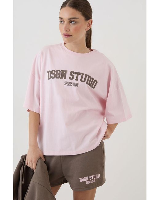 DSGN Studio Pink Applique Oversized T-Shirt