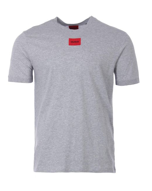 HUGO Gray Red Logo Patch Sustainable T-shirt for men