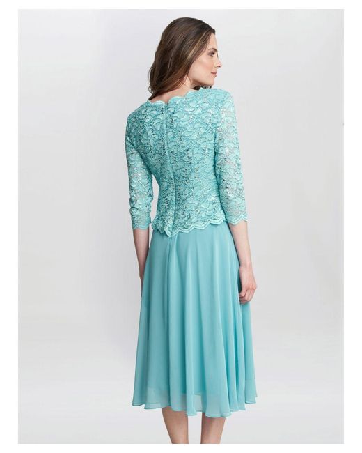 Gina Bacconi Blue Rona Midi Dress With Chiffon Skirt