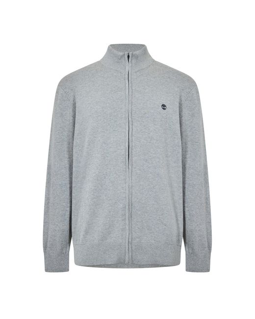 Timberland Gray Zip Neck Funnel High Collar Long Sleeve Sweater for men