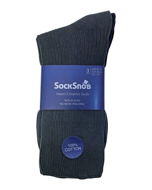 Sock Snob Blue 6 Pairs Breathable Cotton Non Elastic Loose Wide Top Dress Socks for men