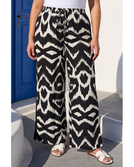 Roman Black Curve Abstract Print Wide Leg Trouser