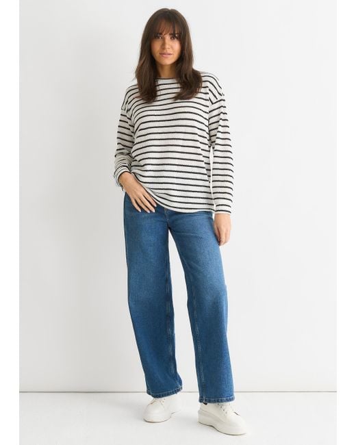 Gini London Mono Stripe Oversized Gebreide Trui in het Blue
