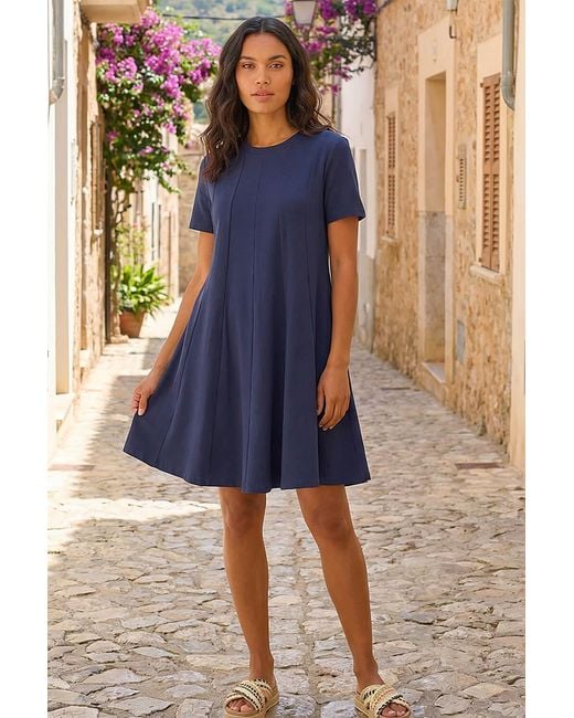Roman Blue Cotton Panelled Swing Stretch Dress