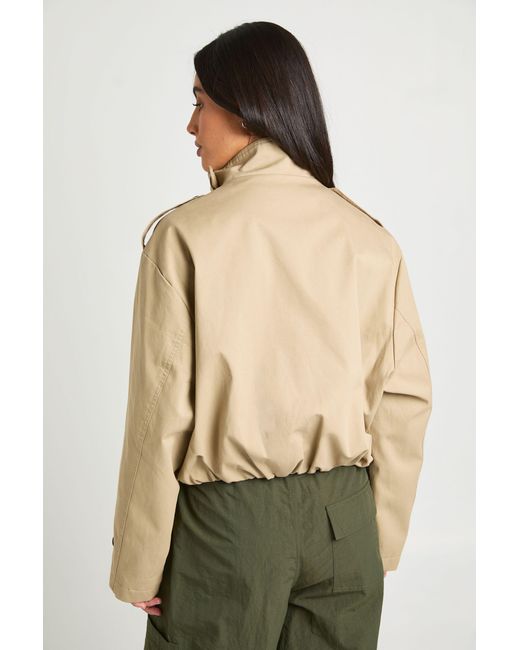 Boohoo Natural Double Breasted Funnel Neck Short Trench Coat