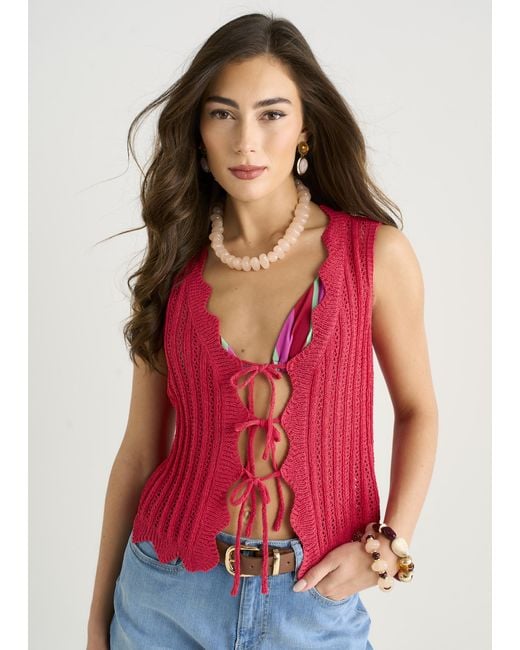 Gini London Multicolor Scallop Crochet Tie Front Waistcoat
