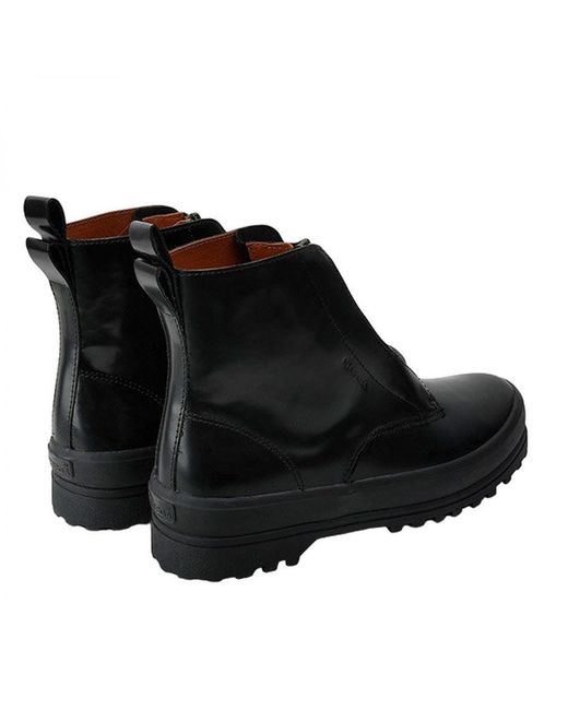 Superga Black Ladies 3342 Alpina Box Calf Leather Zip Ankle Boots (Total)
