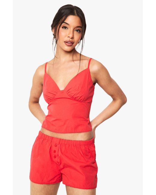 Boohoo Red Ruched Bust Cami