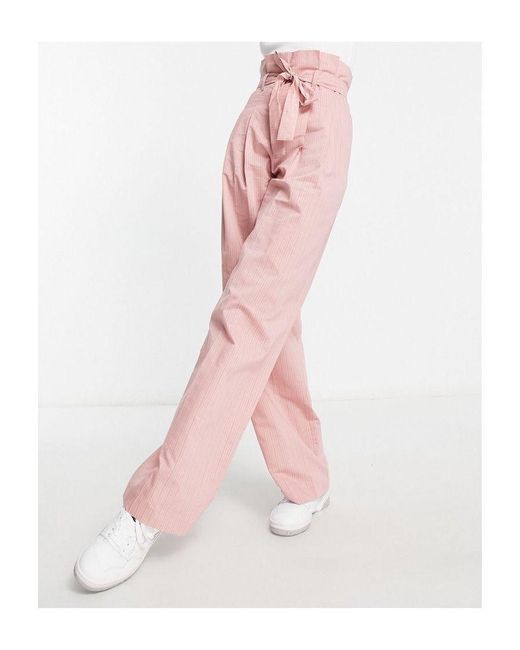 ASOS Pink Tall Stripe Paperbag Waist Trouser