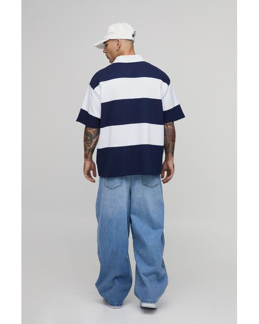 BoohooMAN Blue Washed Barrel Leg Jeans for men