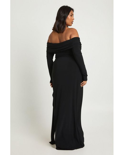 Boohoo Black Plus Slinky Bardot Column Maxi Dress