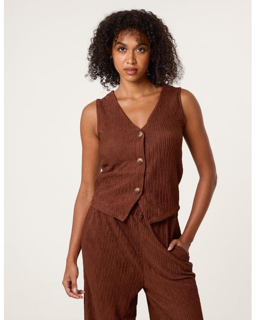 Blue Vanilla Red Crinkle Button Front Waistcoat