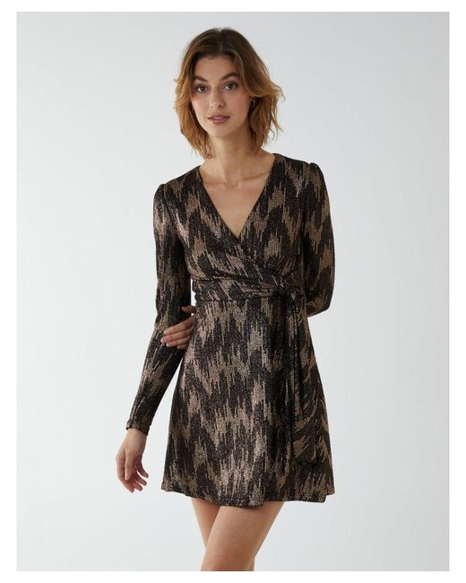 Blue Vanilla Black Fixed Wrap Skater Dress With Tie