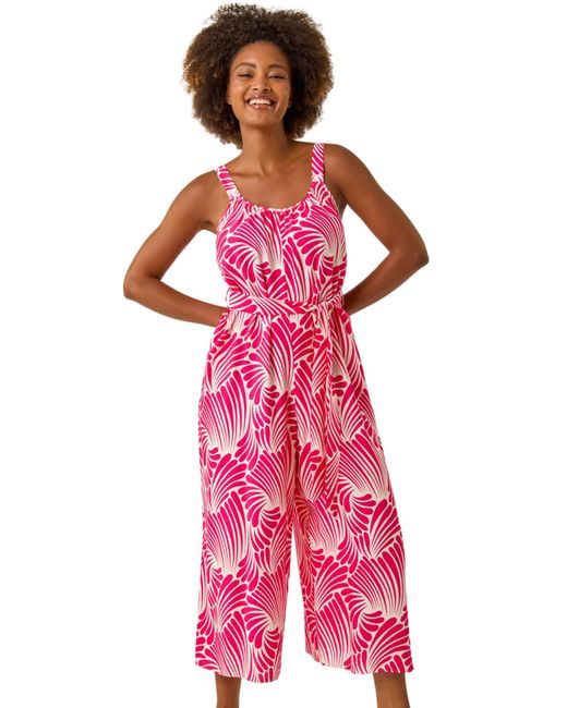 Roman Red Abstract Strappy Jumpsuit