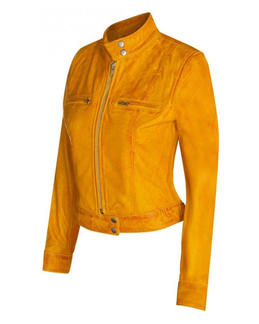 Infinity Leather Orange Plain Moto Biker Jacket-Braga