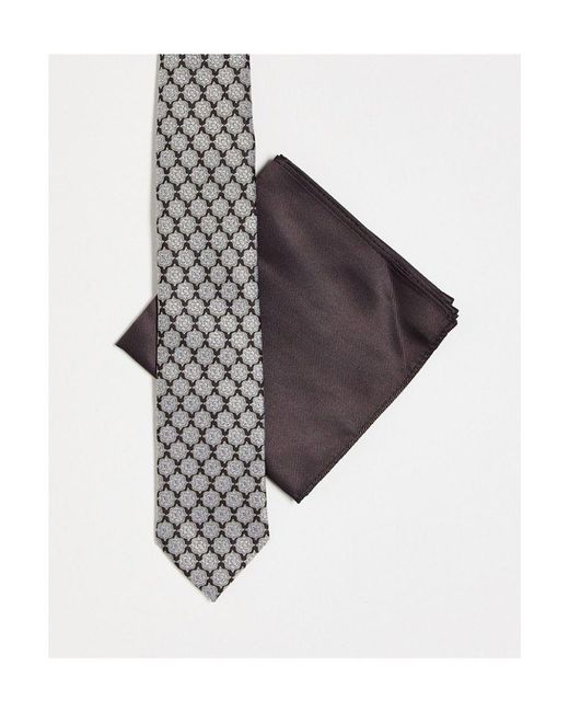 ASOS Brown Slim Tie And Pocket Square for men
