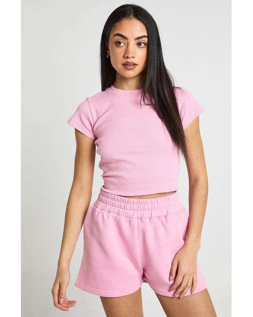 Boohoo Pink Contrast Binding Sweat Short