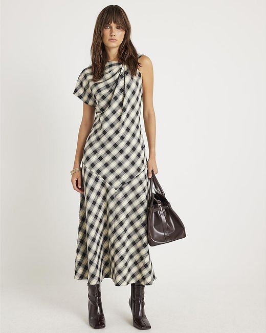 River Island White Maxi Dress Check Print Knot