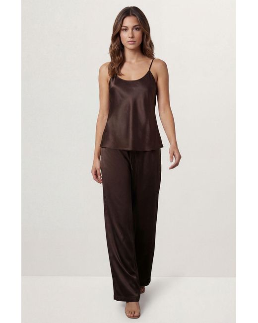 MissPap Brown Textured Satin Open Back Cami Top