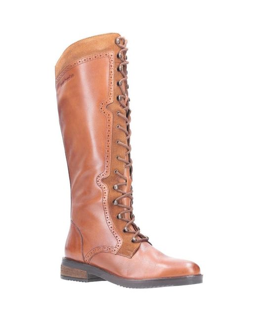 Hush Puppies Brown Rudy Zip Up Leather Lace Up Long Boots