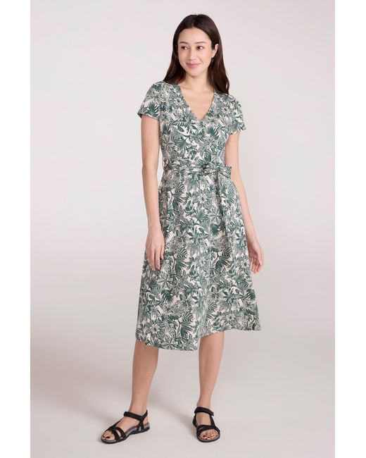 Mountain Warehouse Green 'Santorini' Midi Wrap Dress Casual Short Sleeve Outfit With Tie Waist Cotton