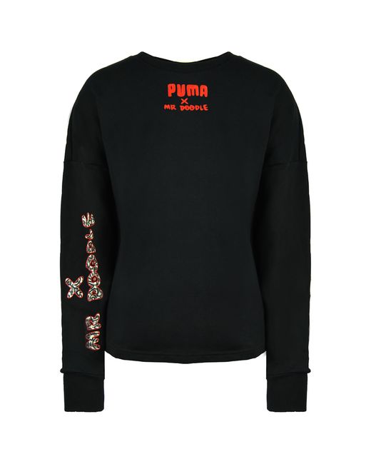 PUMA Black X Mr Doodle Long Sleeve Crew Neck Graphic Sweatshirt 598687 01 for men