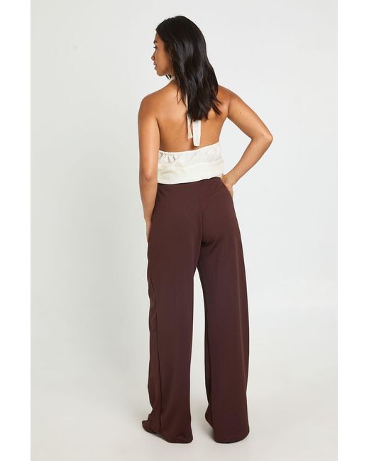 Boohoo Brown Petite Basics Wide Leg Trousers