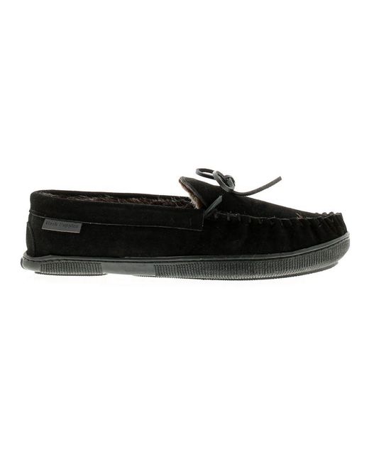Hush Puppies Black Real Suede Mocassin Slipper With Cosy Faux Fur Lining And Sock A Flexible Hardwearing Sol for men