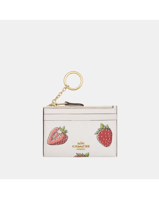 COACH Pink Mini Skinny Id Case With Strawberry Print