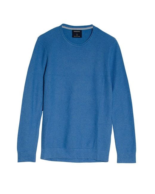 Springfield Blue Roll Edge Crew Neck Spring Sweater for men