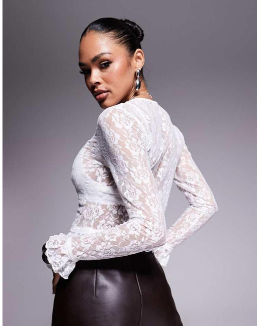 ASOS Gray Lace Shrunken Cardigan With Mini Frill Detail