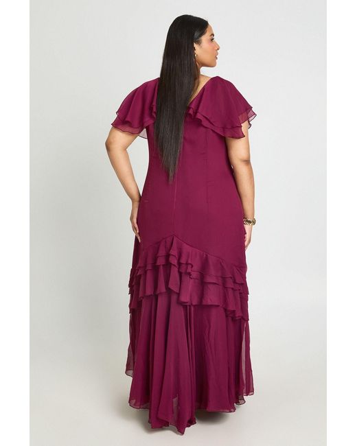 Boohoo Purple Plus Animal Ruffle Maxi Dress