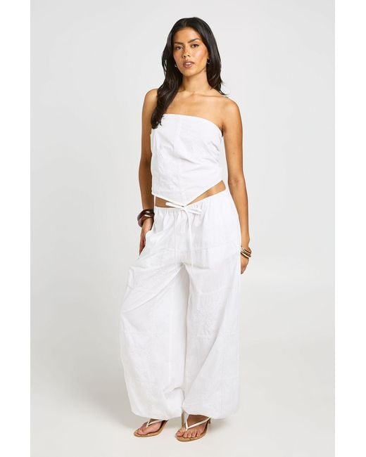 Boohoo White Patchwork Embroidery Tie Back Bandeau