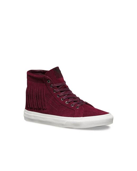 Vans Red Sk8-Hi Moc Lace-Up Suede Leather Plimsolls 315Ju1 Leather (Archived)