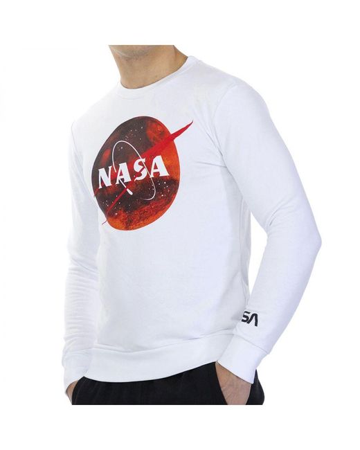 NASA White Mars12S Basic Long-Sleeved Round Neck Sweatshirt for men