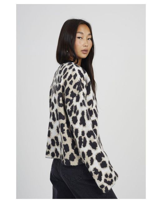 Brave Soul White Button Through Animal Print Jacquard Knit Cardigan
