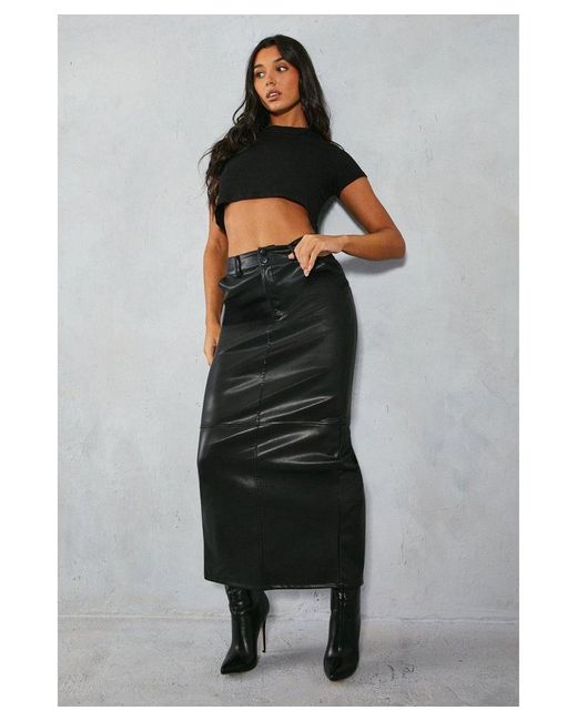 MissPap Black Leather Look Column Maxi Skirt