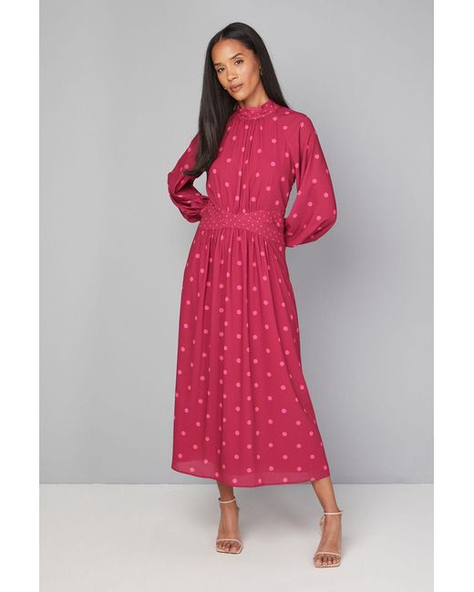 Wallis Red Mixed Polka Dot Contrast Midi Dress