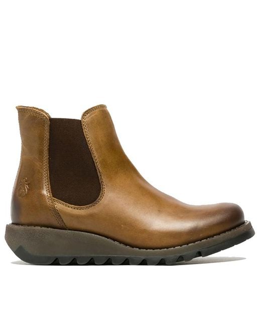 Fly London Brown Salv Chelsea Leather Ankle Casual Wedge Heel Boots