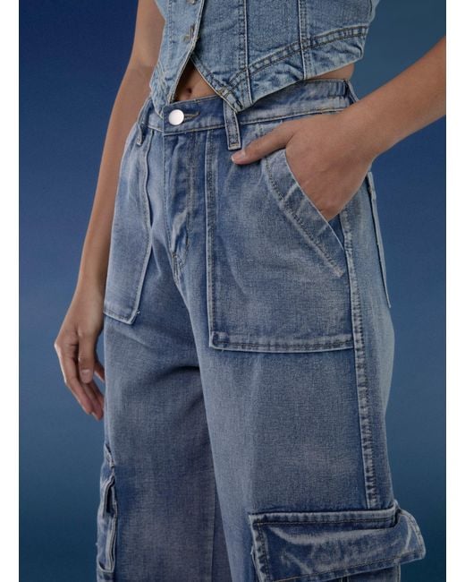 Pink Vanilla Blue Casual Pocket Cargo Jeans