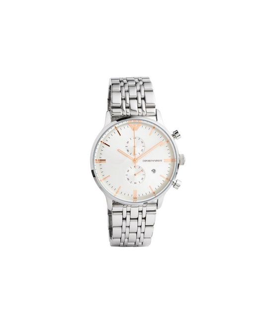 Emporio Armani White Ar1933 Ss Dial Chronograph Bracelet Watch for men