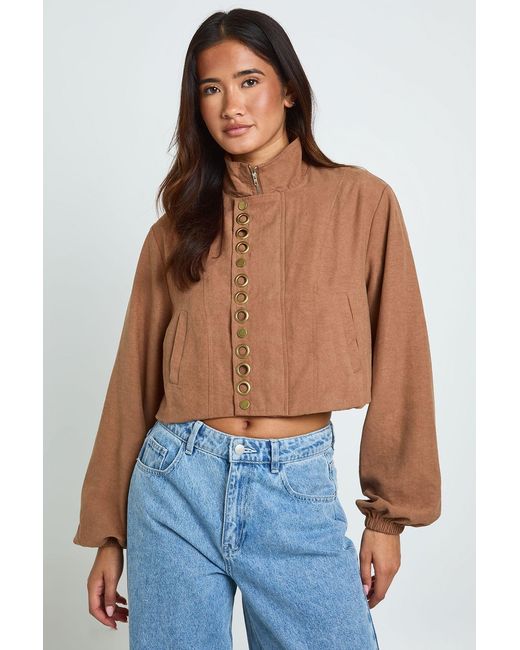Boohoo Blue Stud Detail Cropped Funnel Top