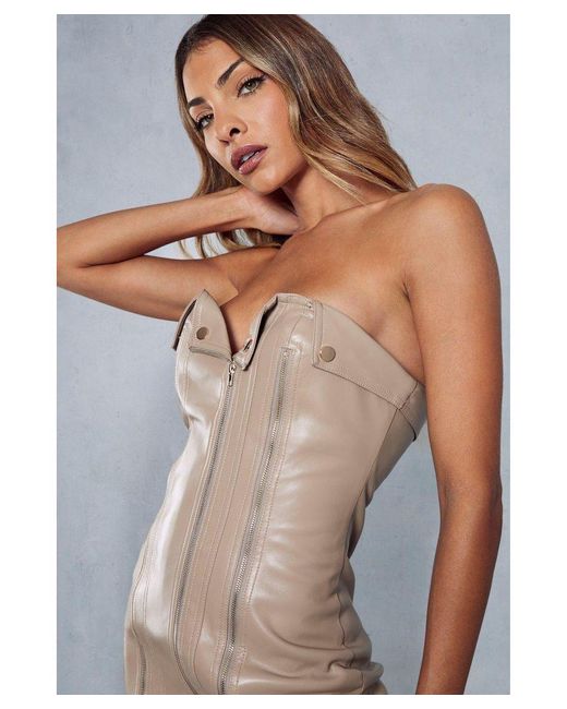 MissPap Gray Leather Look Multi Zip Corset Bodycon Mini Dress