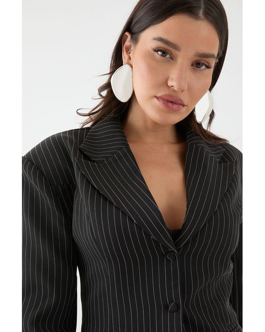 MissPap Black Cinched Waisted Crop Blazer