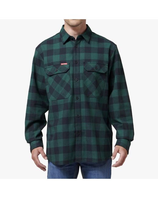 Hard Yakka Green Long Sleeve Check Flannel Shirts Cotton for men
