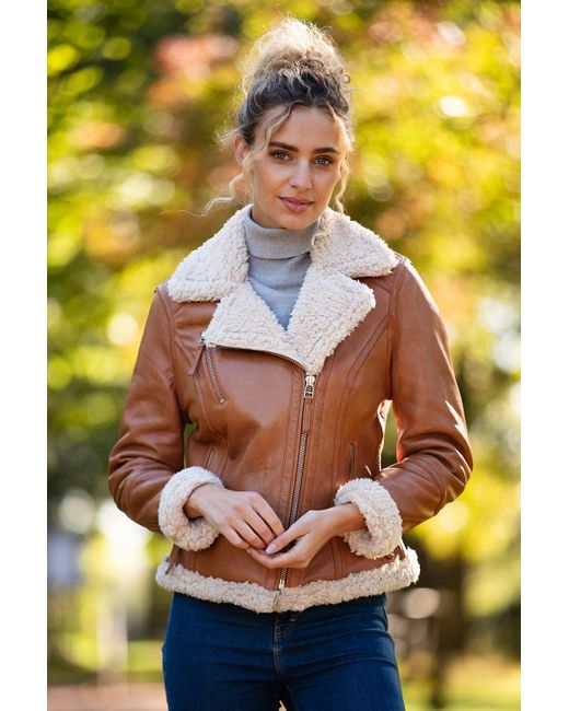 Ashwood Leather Yellow '2418' Ladies Biker Jacket With Faux Fur