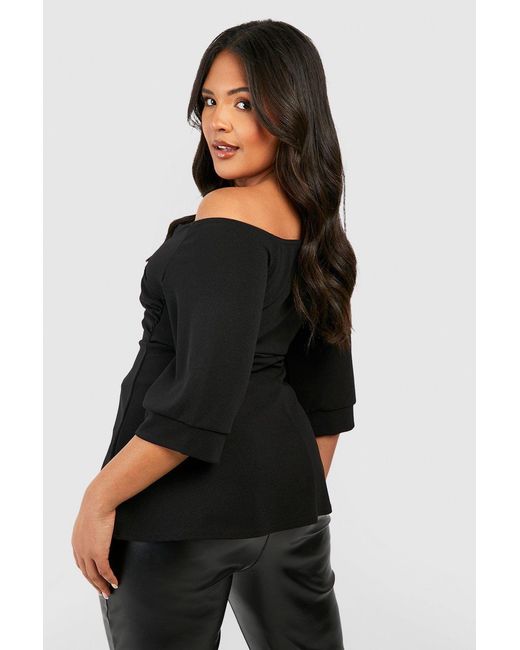 Boohoo Black Plus Scuba Bardot Peplum Top
