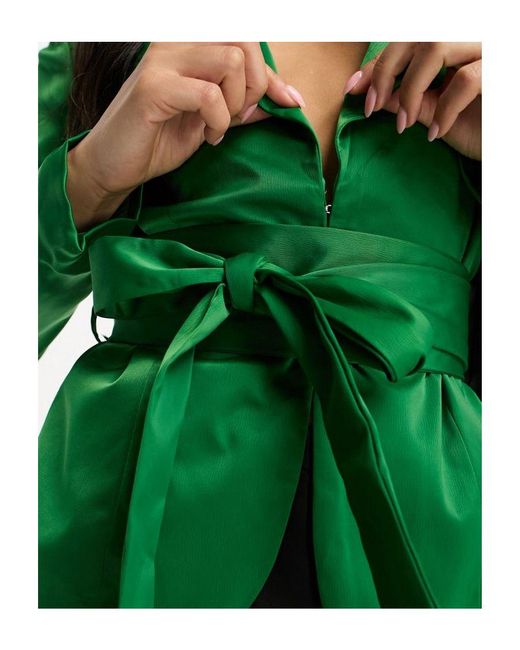 UNIQUE21 Green Belted Corset Satin Blazer Co Ord